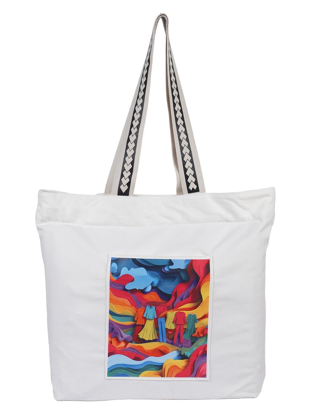 WOTM On The Move Tote | Premium Printed Cotton Canvas Tote Bag with Zipper & Inside Pocket, Stylish Everyday Travel Bag for Work, College, Office, Travel, Shopping (Textile Waste)