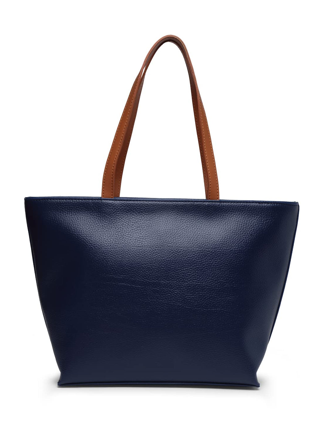 Aquatan Women's Vegan Leather Tote Bag with Tan Handle Navy