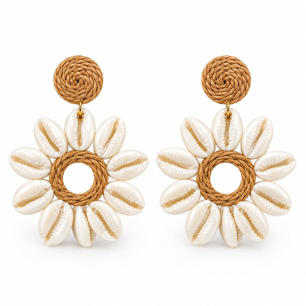 TR haute Boho Stud Cowrie Shell Floral Drop Earrings for Women and girl | Handmade Designer Party and office Wear Jewelry, office, daily style.