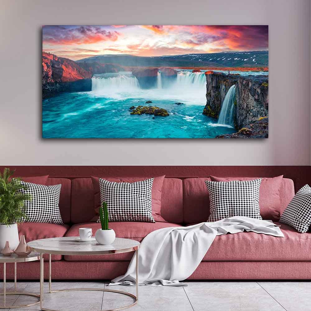 VIBECRAFTS Canvas Paintings for Living Room Drawing Room Scenery of Waterfall In Forest Canvas Wall Painting Fitted with Wooden Frame for Home|Office|Gift(PTVCH_2270N)(48 x 24 Inches)