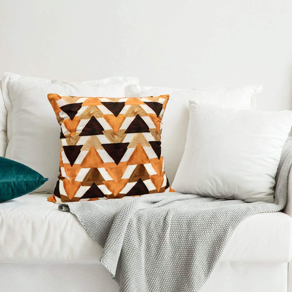 Khooti Velvet Cushion Cover, 26x26 Inch (Triangular Umber)(Pack of 5)