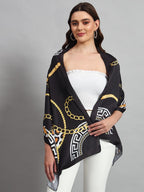Ravaiyaa - Attitude is everything Women Lightweight Printed 100% Satin Silk Scarf Stoles Breathable Neckerchief Head Beach Wrap Scarves (Black Abstract, 70 x 20 Inch)