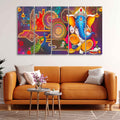 VIBECRAFTS Ganesha Canvas Wall Painting of Five Pieces For Home|Office|Living Room|Gift (PTVC5Pcs4_8674)
