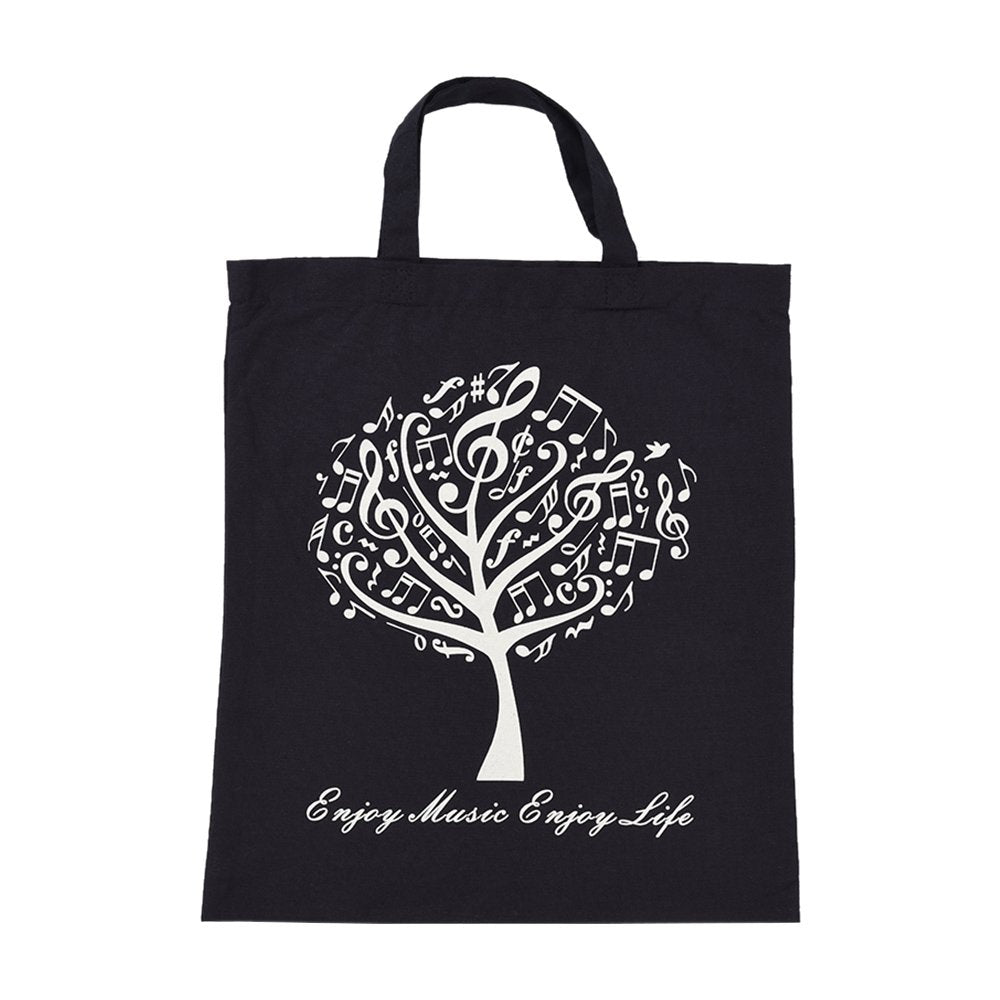 Festnight Musical Tree Pattern Washable Cotton Cloth Handbag Music Tote Shoulder Grocery Shopping Bag for Students Girls