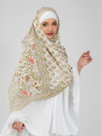ANAApparels ANA Haniya Beige Periwinkle Floral Dupatta | 86 x 43 Inches – Premium Mulmul Cotton | Lace Border | Lightweight, Soft & Breathable