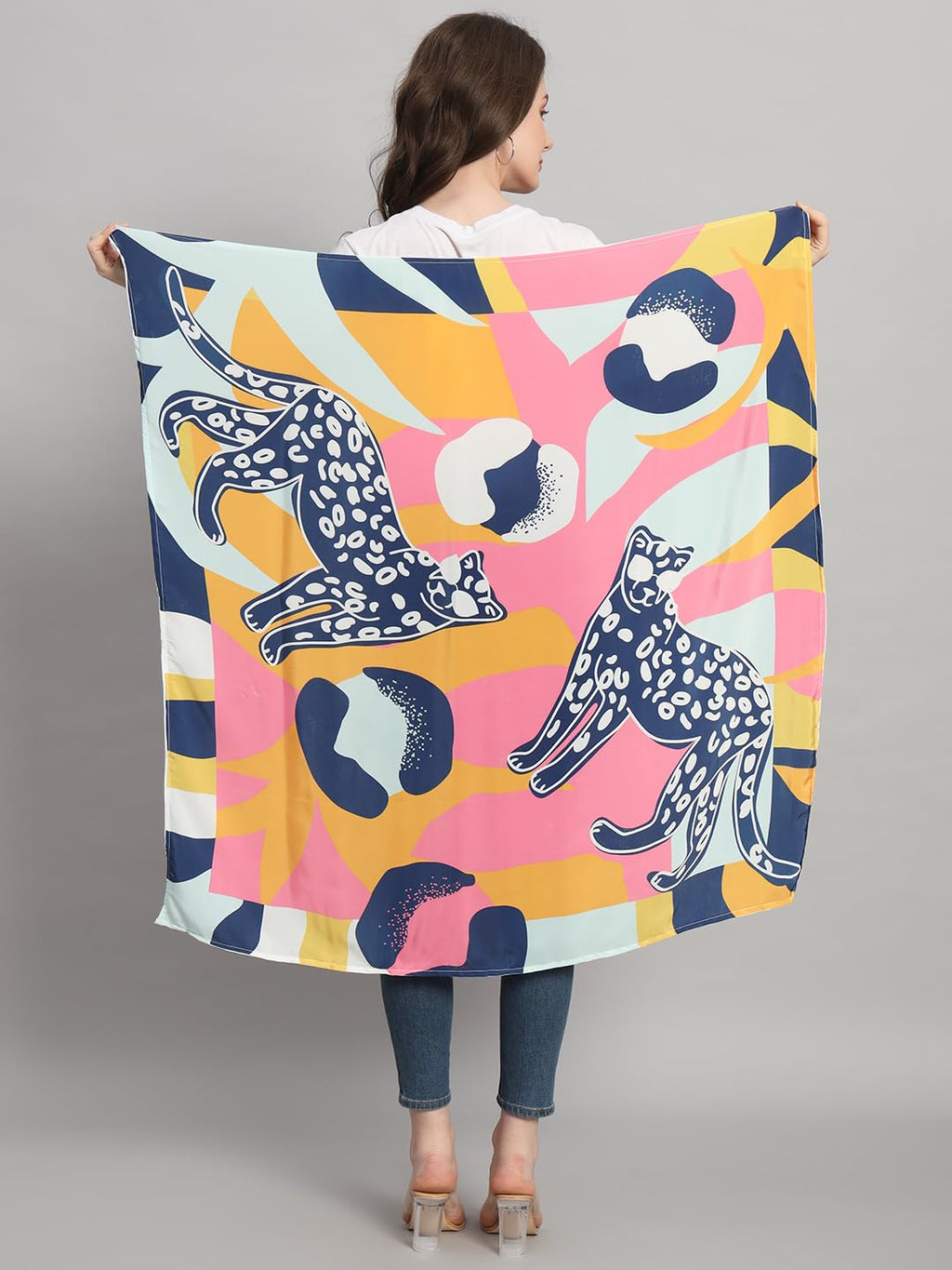 Ravaiyaa - Attitude is everything Women's Crepe Silk Digital Print Large Square Scarf Breathable Lightweight Neckerchief Printed Headscarf 40 x 40 Inch (Pink & Yellow)