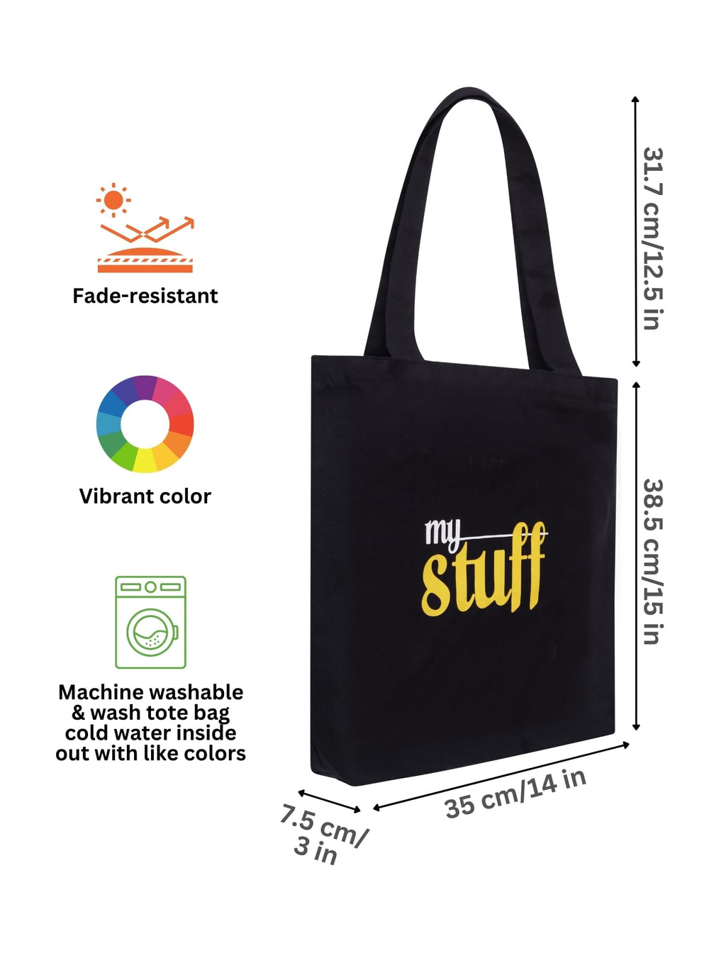 DOODLE Eco-Friendly Reusable Cotton Canvas Tote Bag | Inner & Outer Zip Pockets | Ideal for Travel, Shopping, College & Office Use | My stuff