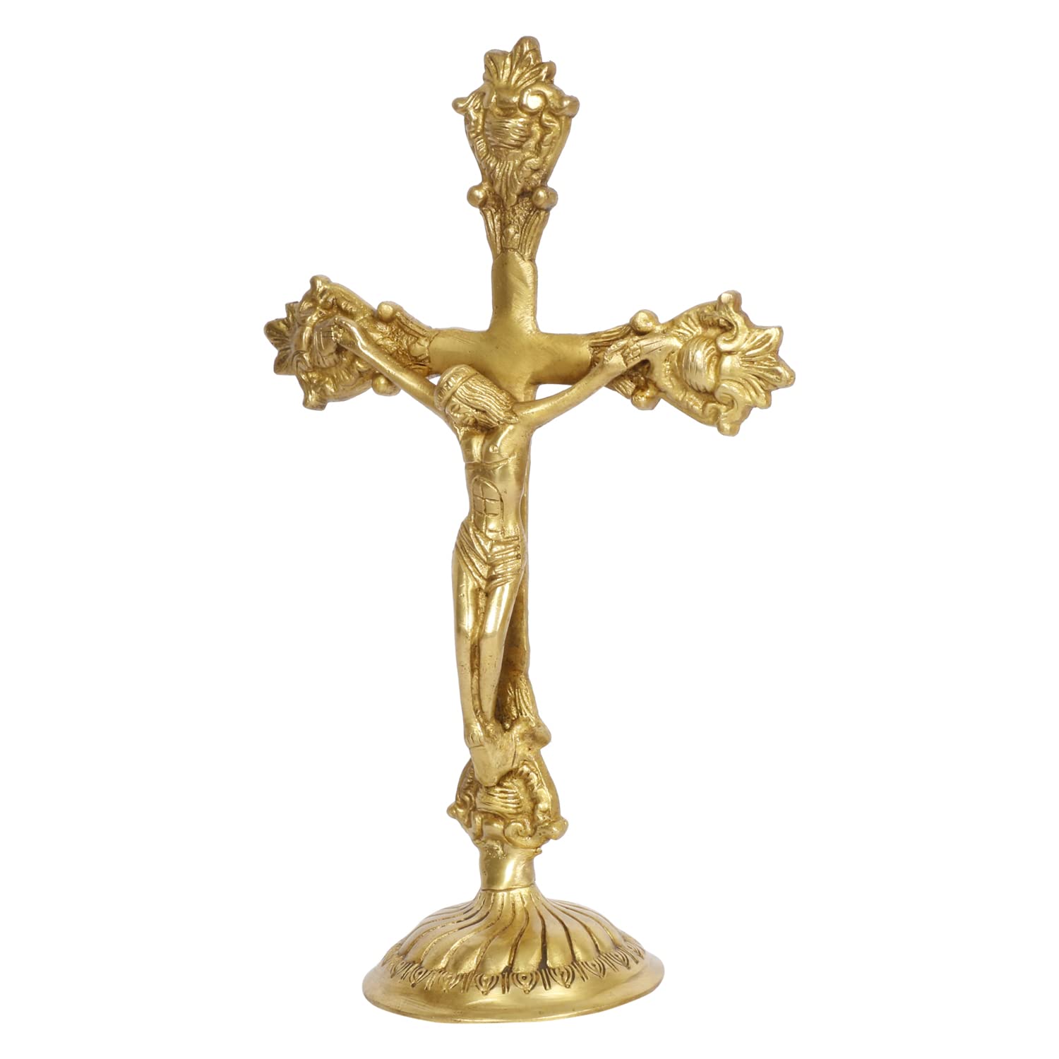 ARTVARKO Holy Cross Jesus Christ Brass Idol for Home Living,Prayer Room Gifting and Decoration Gold 11 Inch Standard, Pack of 1.