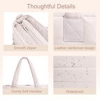 Puffer Tote Bag for Women Quilted Nurse Bag Lightweight Work Bag for Teacher Travel Handbag with Multiple Pockets, Z-large Beige, Large