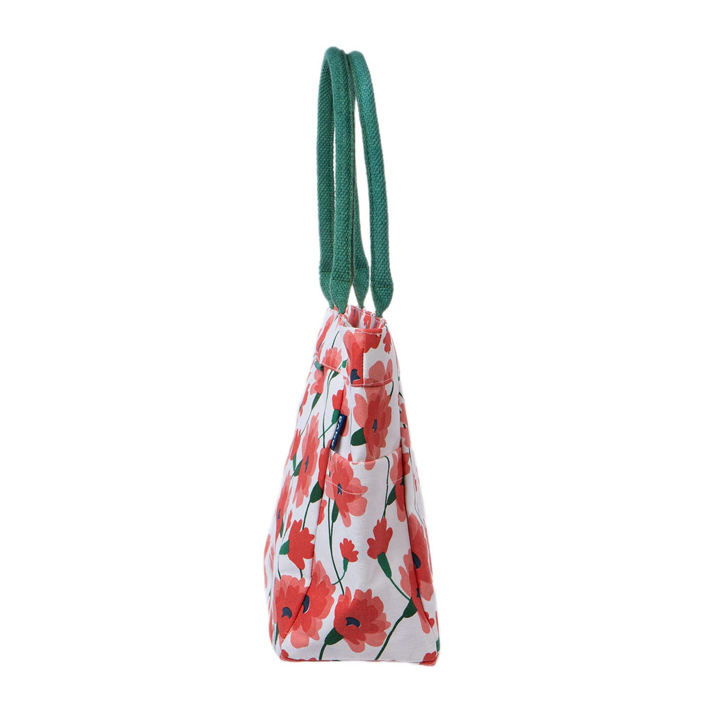 AQVA Cotton Canvas Tote Bag for Women with Side Pockets| Trendy Stylish Multipurpose Handbag with Zipper | Shoulder Bag for Shopping, Travel and Work | Carnation, Red