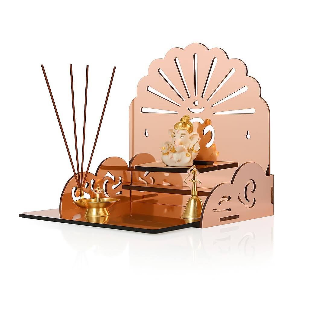 Fliptic Acrylic Wooden Temple with Om Symbol DIY|Wall-Mounted Pooja Mandir,Shining Finish for Home,Office,Shop|Wall Mounted Medium Size Wooden Temple|Colourful|Do It Yourself (Rosegold),25 cm,25.5 cm