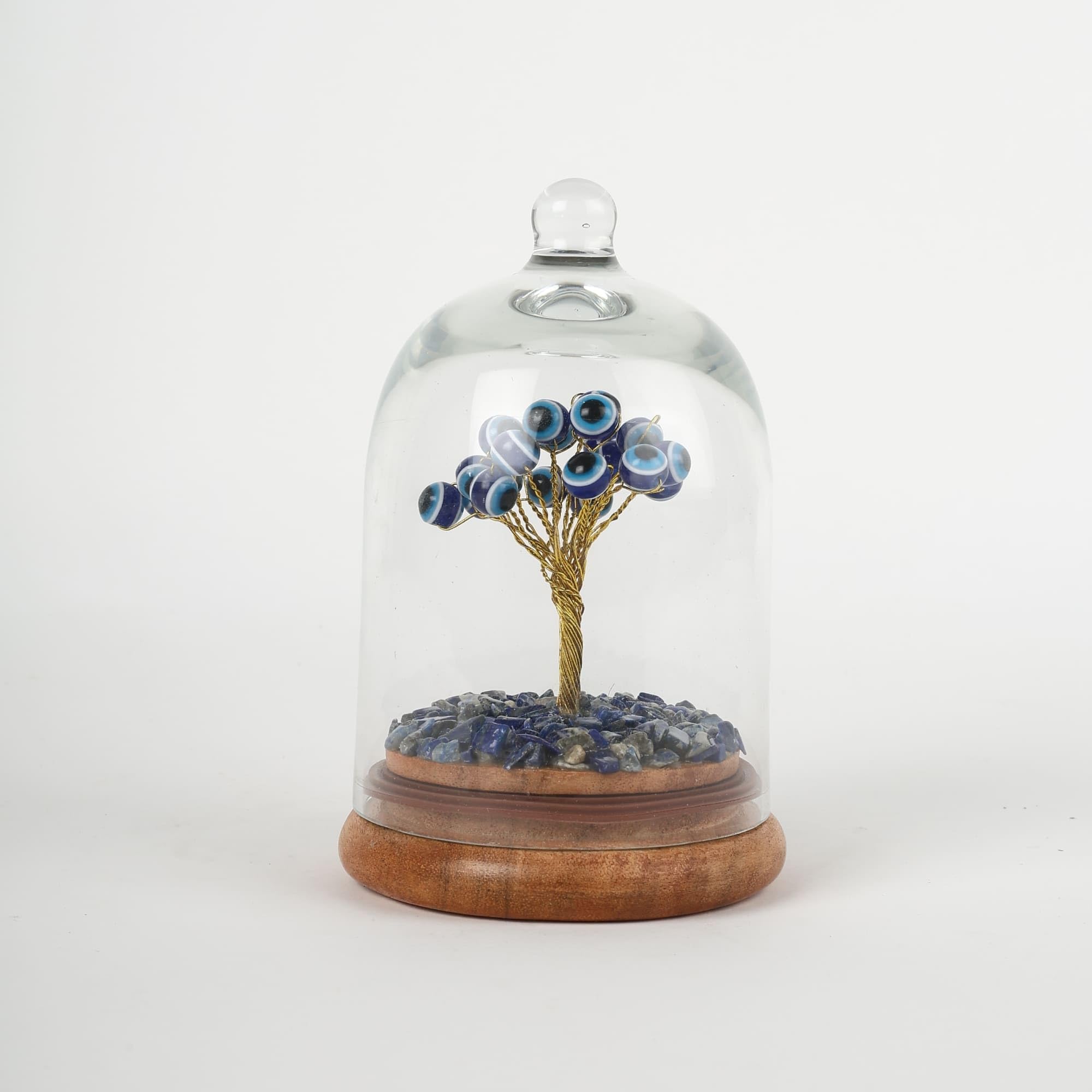 Habere India-All the Cultures Fabricating India Evil Eye Feng Shui Crystal Tree with Openable Glass Dome | Good Luck & Protection Tree | Decorative Showpiece for Home & Office (L8 x W8 x H12 cm)