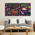 VIBECRAFTS Canvas Paintings for Living Room Drawing Room Canvas Folk Art Painting of Animals in Dark Forest for Home|Office|Gift(PTVCH_2400)(48 x 24 Inches)