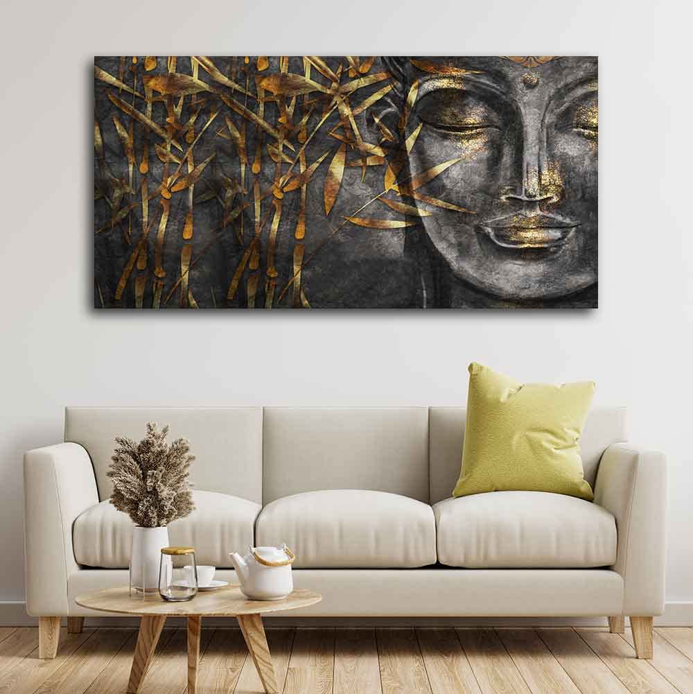VIBECRAFTS Canvas Paintings for Living Room Drawing Room Gautam Buddha Sculpture Canvas Wall Painting Fitted With Wooden Frame For Home | Office | Living Room | Gift (PTVCH_2498)