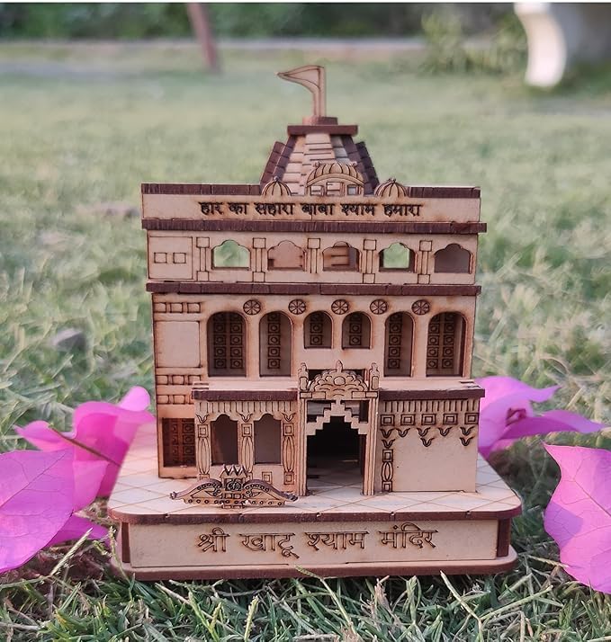 ANI DIVINE Khatu Shyam JiKhatu Naresh Wooden Temple for Home Decoration car Dashboard Wooden Temple for Office - Khatu Shyam Mandir Model (5.5 Inches) (Brown Finish)