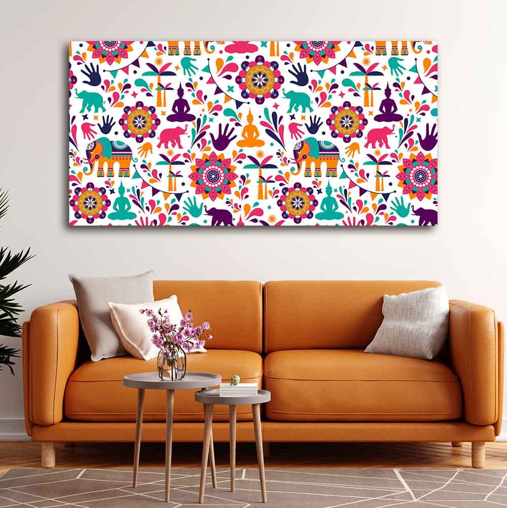 VIBECRAFTS Canvas Paintings for Living Room Drawing Room Madhubani Art Canvas Wall Painting Fitted With Wooden Frame for Home | Office | Gift (PTVCH_2413)