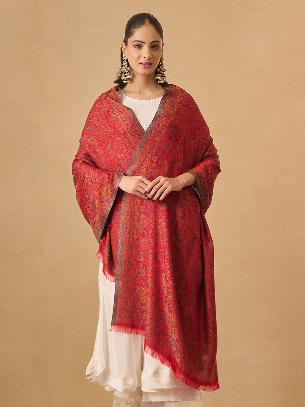 Pashmoda Women Chandni Kaani Stole, Authentic Kashmiri Luxury Pashmina Style Shawl, Stole, (Size 28x80 Inches, Maroon Color) MAVST07