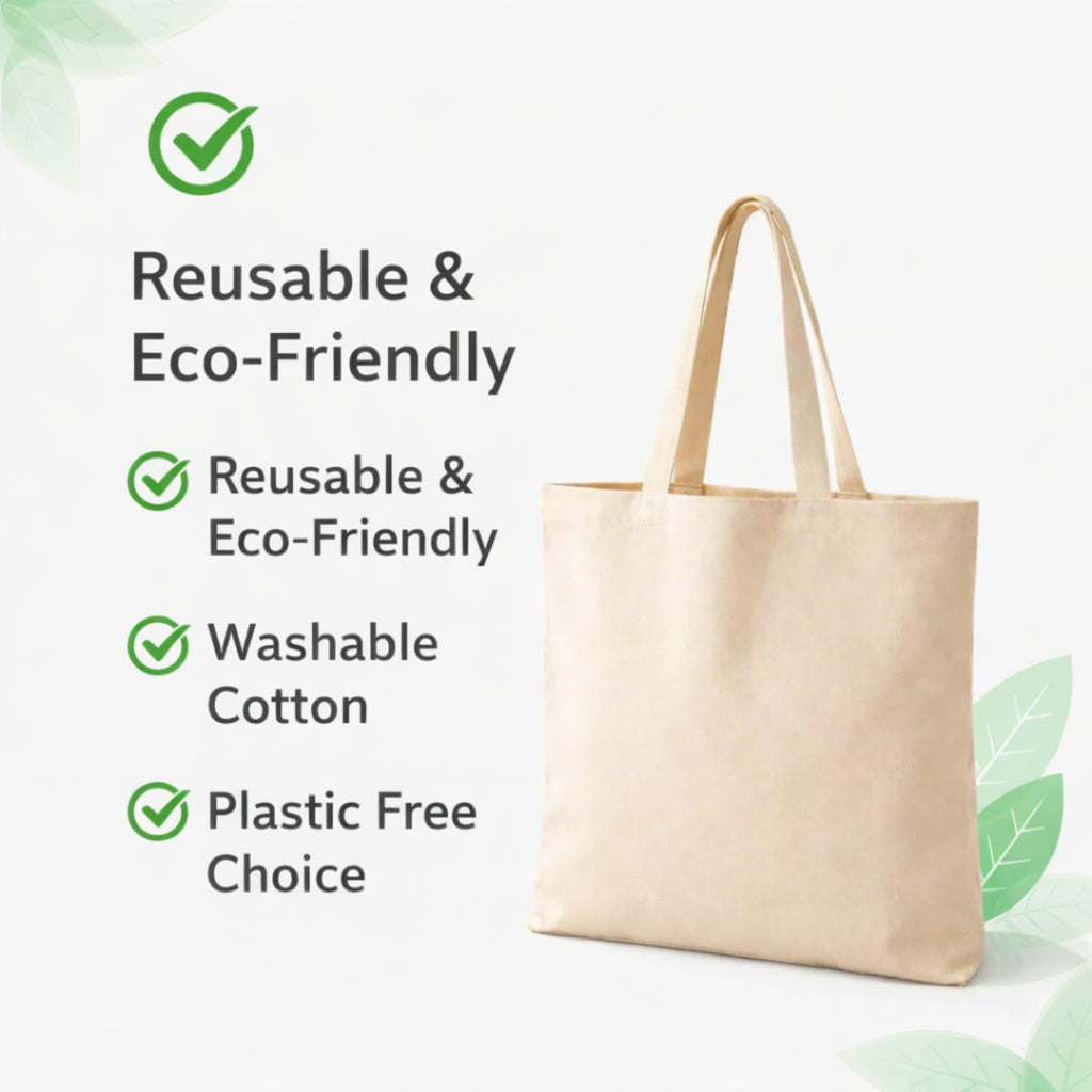 Normal Tote Bag | 100% Cotton Canvas Tote Bags with Long Handles | Reusable Eco-Friendly Shopping & Grocery Bag | Durable Plain Tote Bag for College, Office & School Use (Pack of 2)