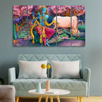 VIBECRAFTS Krishna Playing Flute 5 Pieces Canvas Wall Painting For Home | Office | Living Room | Gift (PTVC5Pcs4_8555)