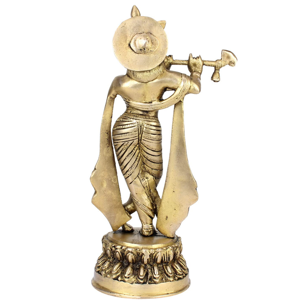 SVARUP Brass Metal Lord Krishna Idol God of Love Playing Flute for Temple Puja Home Decor Gift 10 Inch
