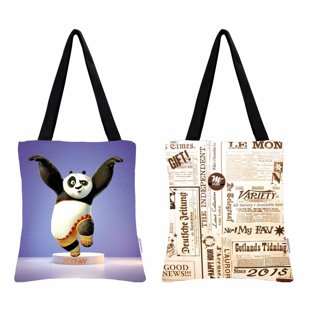 MY FAV Cotton Printed Canvas Tote Bag, for Travel,Yoga, Gym, Sports | Designer Shopping Bag | Compact, Lightweight and Eco-friendly - Capacity15kgs (6 Month Warrenty) - Pack of 2