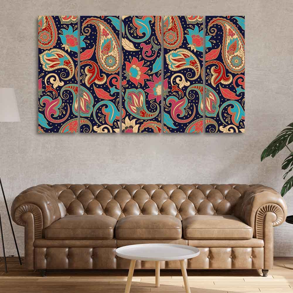 VIBECRAFTS Beautiful Floral Madhubani Art Wall Painting Set of Five For Home|Office|Living Room|Gift (PTVC5Pcs4_8572)