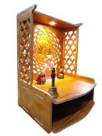 PIXELCRAFTS Wooden Temple Puja Mandir Art and Crafts Temple for Home, Shop, Office with LED SPOT Light (Size – H 15.5X L 11.5 x W 11 inch) (COACHWOODSURYA)