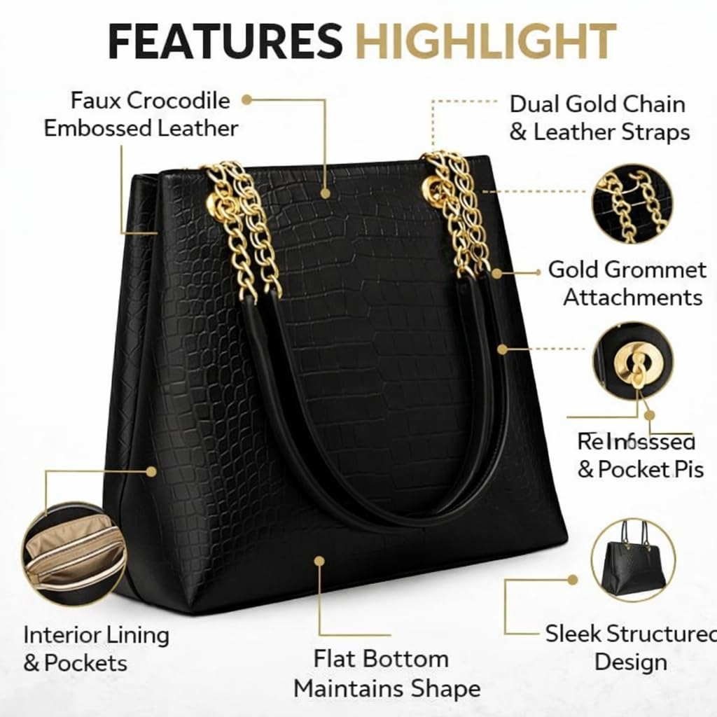 OPULLENT Large Capacity Tote Bag For Women (Black)
