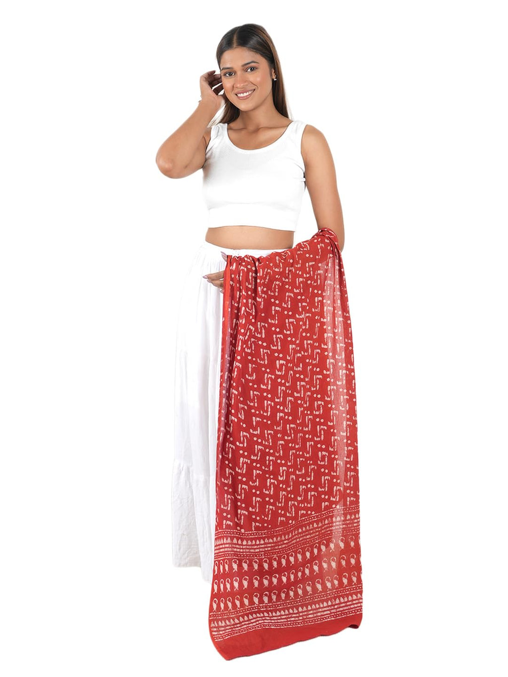 Gutthi Women's Cotton Stoles | Scarf Lightweight & Comfortable for All Seasons, Casual Wear, Size (100X180 CM) (Red)
