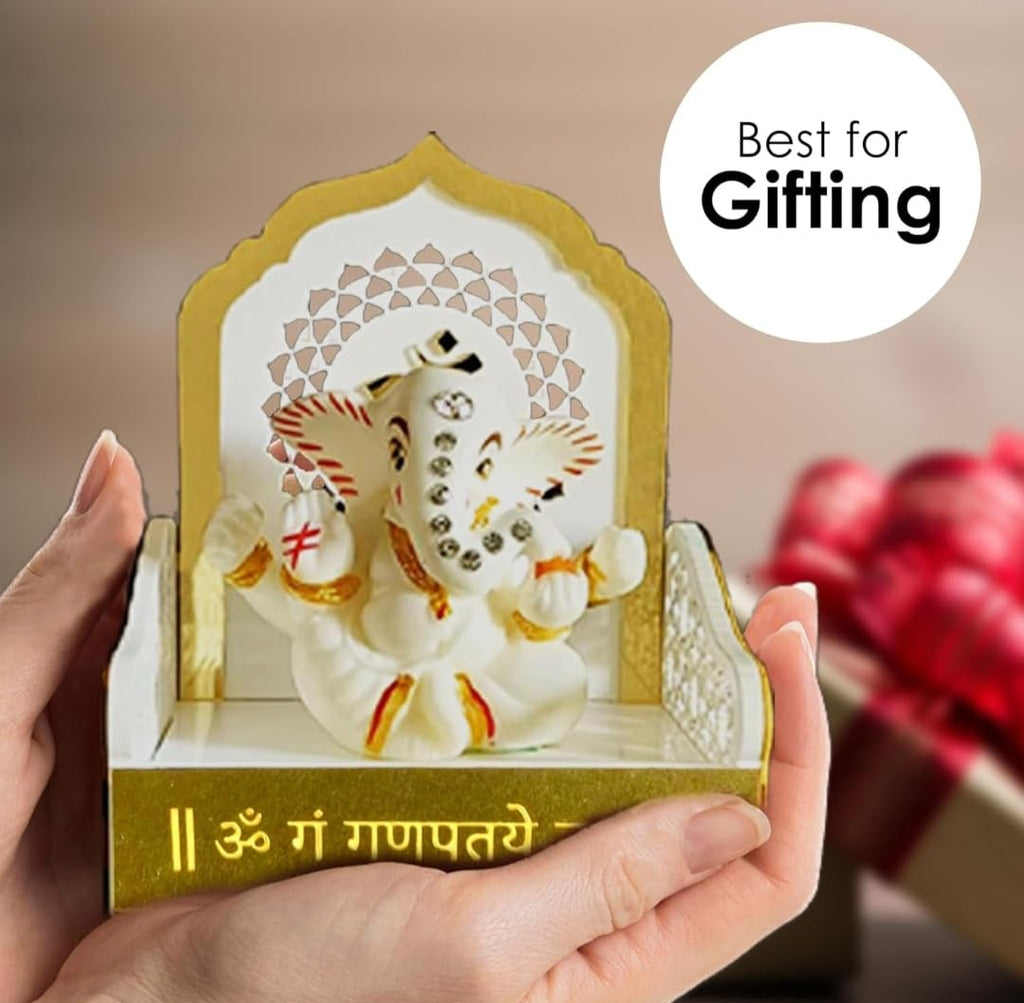 Acrylic Pooja Singhasan for Home Temple | White & Gold Mandir Chowki with Om Design | Krishna Laddu Gopal Singhasan | Decorative Acrylic Temple Seat for Pooja Room & Festive Decor. (7 * 8)