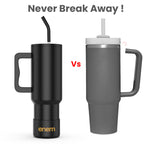 enem Tumbler, Alpha Black, Tumbler with Metal Straw, Sipper, with Lid Leak Proof, 1 Metal Ice Cube, 1 Copper Spring (Tamba), Base Protector, Mug Travel, 1.2L