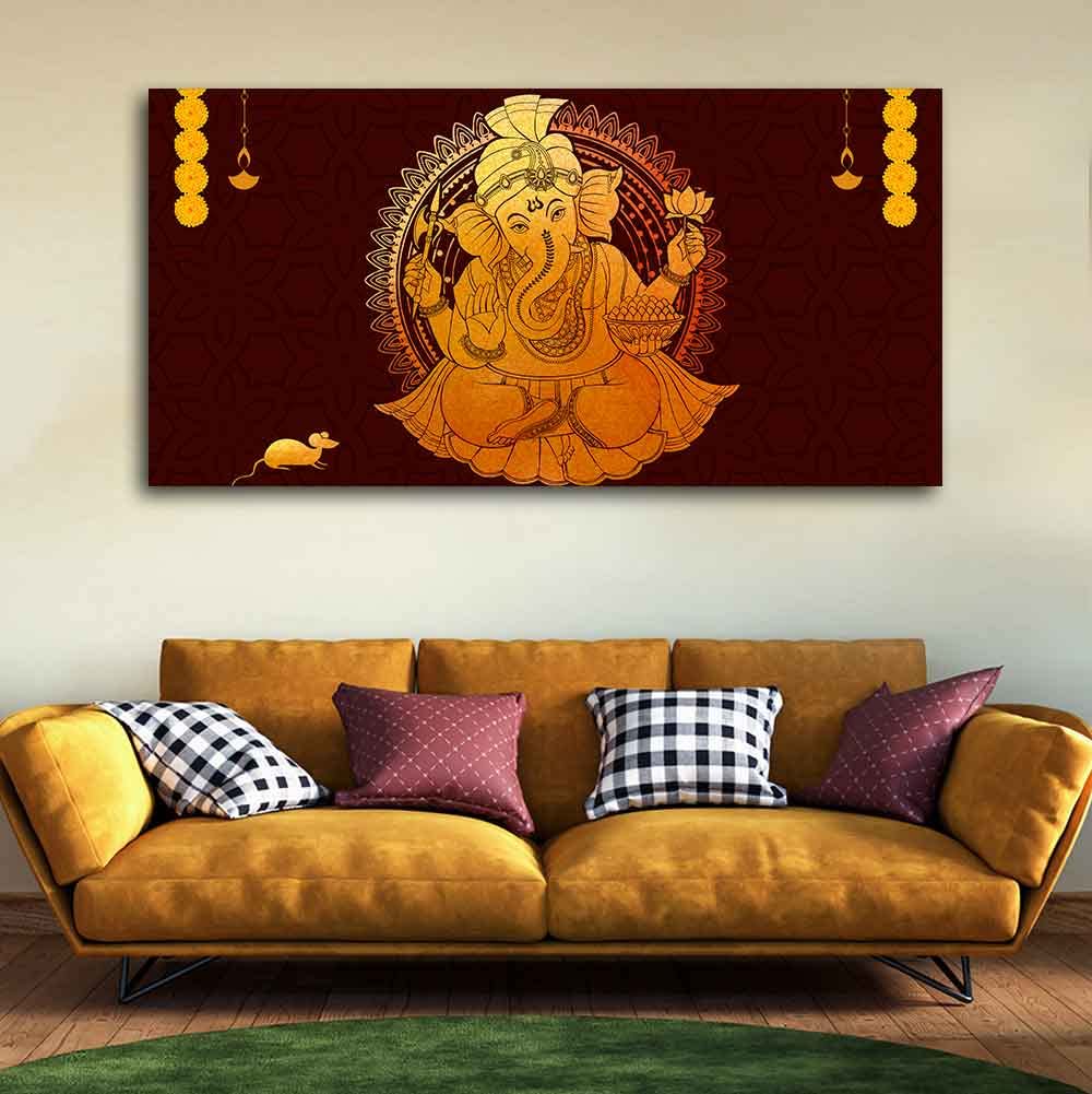 VIBECRAFTS Canvas Paintings for Living Room Drawing Room Divine Shree Ganesh Canvas Wall Painting Fitted With Wooden Frame for Home | Office | Gift (PTVCH_2407)