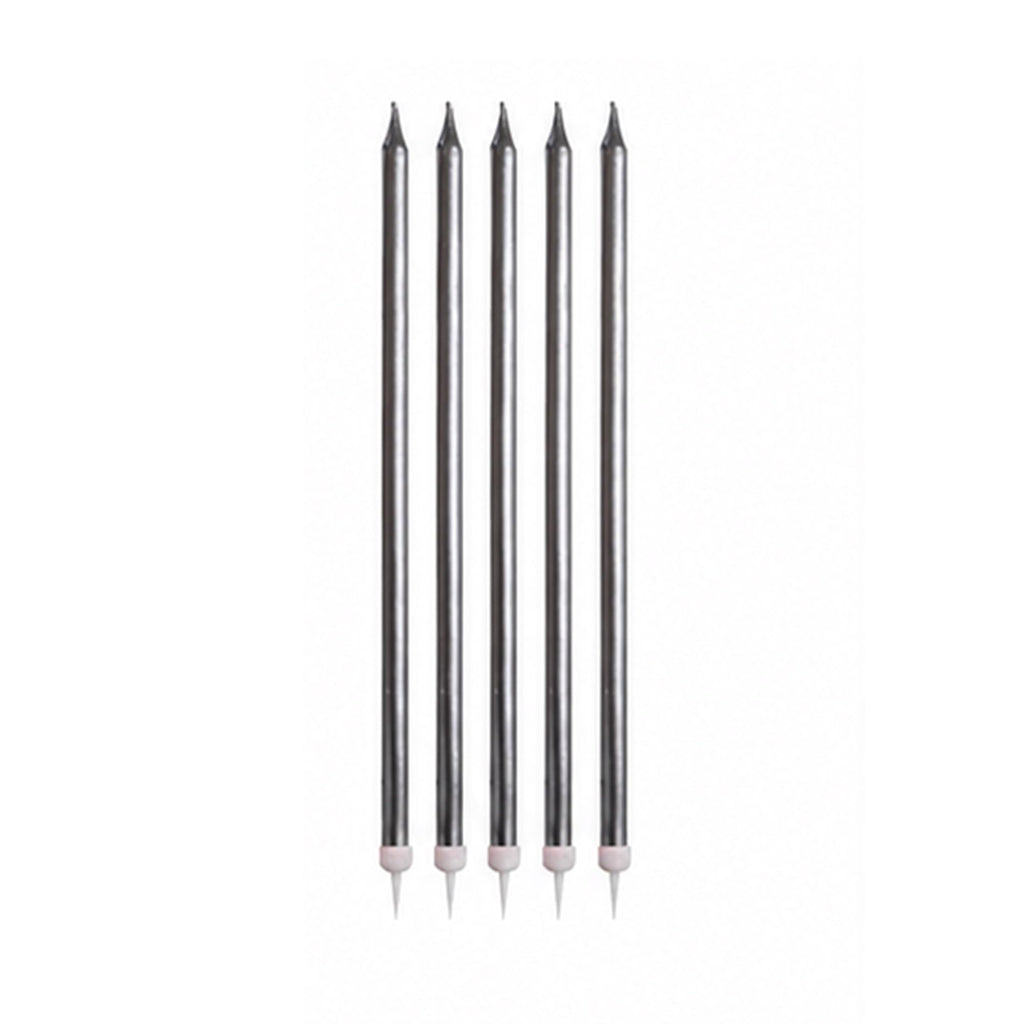 Lalantopparties Silver Slim Birthday Cake Candles with Holders, Metallic Long Thin Candles for Cake Decoration, Birthday, Wedding, Anniversary, Baby Shower, Bachelorette & Bachelor Party (Pack of 6)