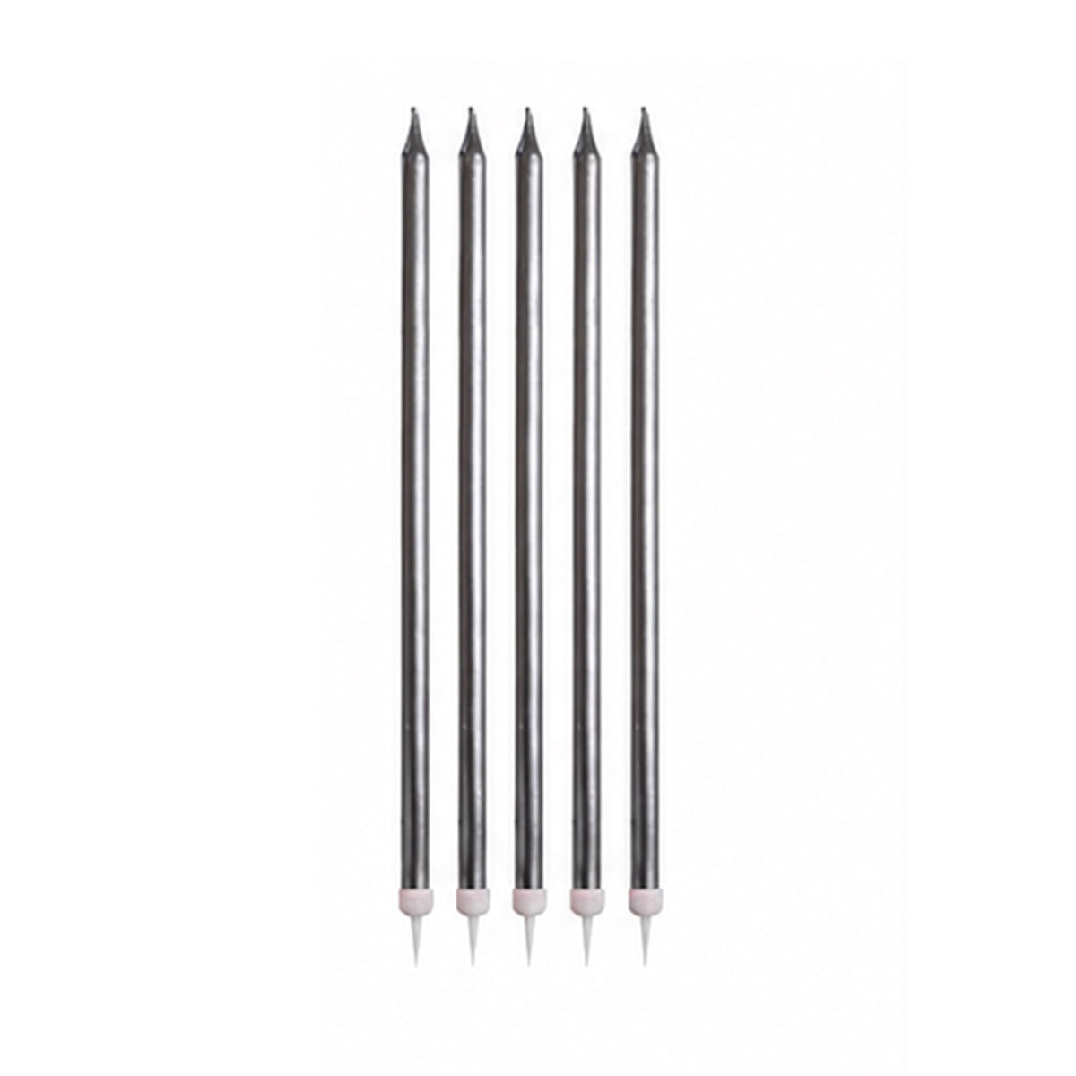 Lalantopparties Silver Slim Birthday Cake Candles with Holders, Metallic Long Thin Candles for Cake Decoration, Birthday, Wedding, Anniversary, Baby Shower, Bachelorette & Bachelor Party (Pack of 6)