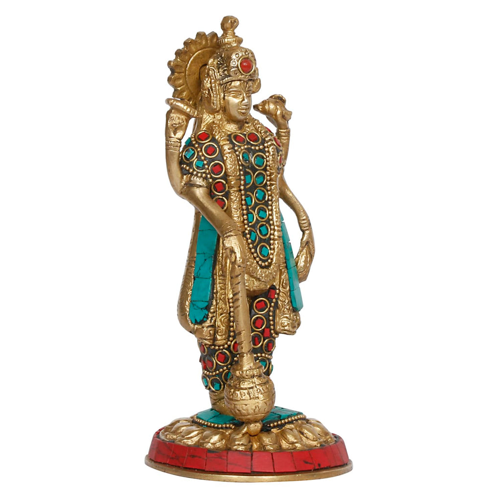 ARTVARKO Brass Narayana Murti for Home Puja Handmade Standing Vishnu Idol Showpiece Figurine Height 7.5 Inches