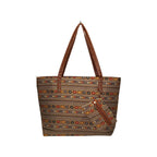 STYLE BA Women's Tote Bag With Leather Handles & Embroidery Printed Handbag With Zip Pockets, Shoulder Tote Bag And Handbag (Brown)