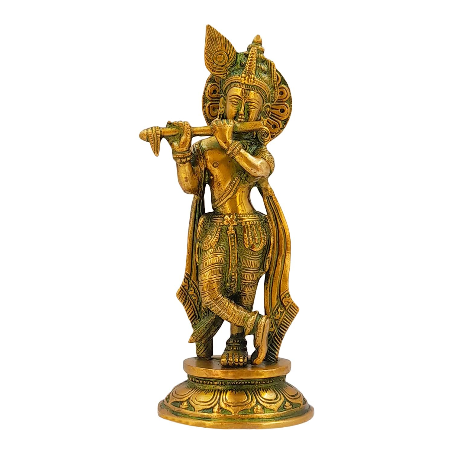 SVARUP Brass Krishna Bhagwan Idol in Multicolor Height 9 Inch