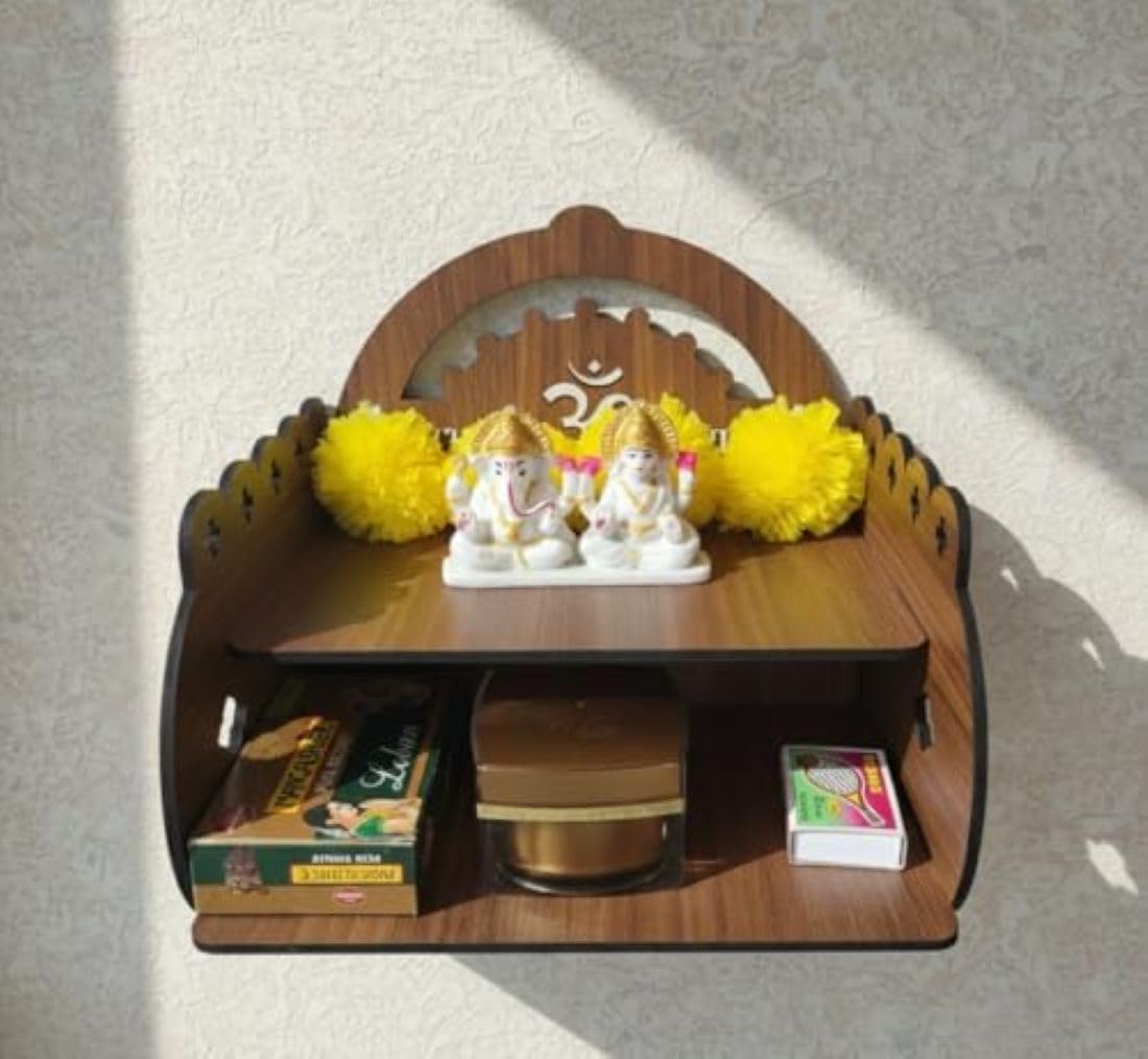 Bindian Wooden Pooja Mandir for Home Wall Mounted | Wooden Table Top God Temple | Pooja Stand for Home | Puja Mandir | Puja Unit for House | Temple for Office (Temple 7)