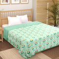 VAS COLLECTIONS 120 GSM Premium Cotton Printed Dohar/AC Blanket for Double Bed Size (90 x 86 inches) |Ultrasoft & Lightweight |Double - 228x220 cms-Light Green & Orange Kafalo