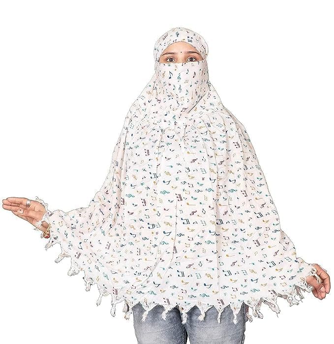 Crockett Cotton Face Mask Scarf with Sun Protection – Long Cotton Dupatta for Women & Girls – Universal Size, Stylish UV Protection Cover for Vahical Driver Outdoor Use (White Music)