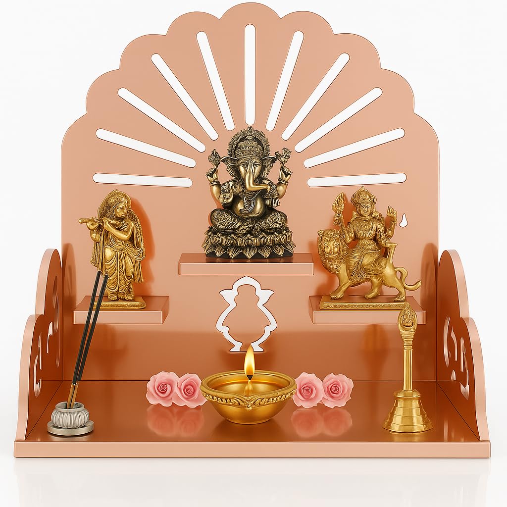 Fliptic Acrylic Wooden Temple with Om Symbol DIY|Wall-Mounted Pooja Mandir,Shining Finish for Home,Office,Shop|Wall Mounted Medium Size Wooden Temple|Colourful|Do It Yourself (Rosegold),25 cm,25.5 cm
