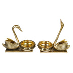 ARTVARKO Brass Ethnic Carved Duck Pair Swan Love Couple Showpiece Urli Bowl (Gold Color, 7 Kg, Height 13 Inch).