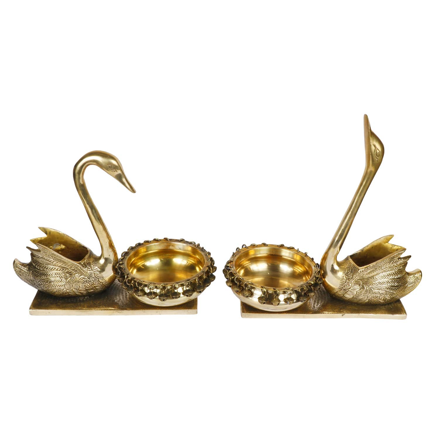 ARTVARKO Brass Ethnic Carved Duck Pair Swan Love Couple Showpiece Urli Bowl (Gold Color, 7 Kg, Height 13 Inch).