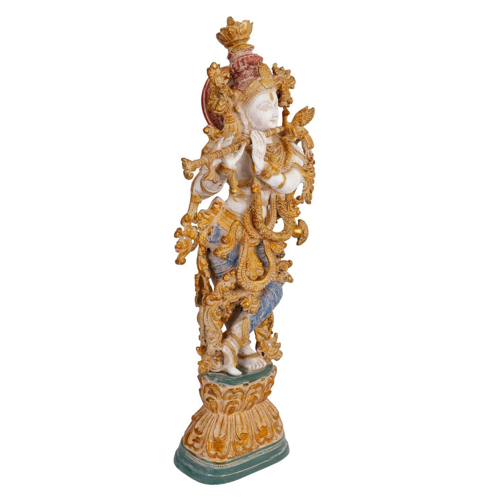 SVARUP Brass Krishna Bhagwan Statue with Flute Multicolor Marble Finish Height 29 Inch