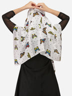 7 season's Women's Cotton Short Scarf Cum Mask Scarves for Female Usable For Vehicle Driver Multi Colour Printed Design (White- S Butterfly)