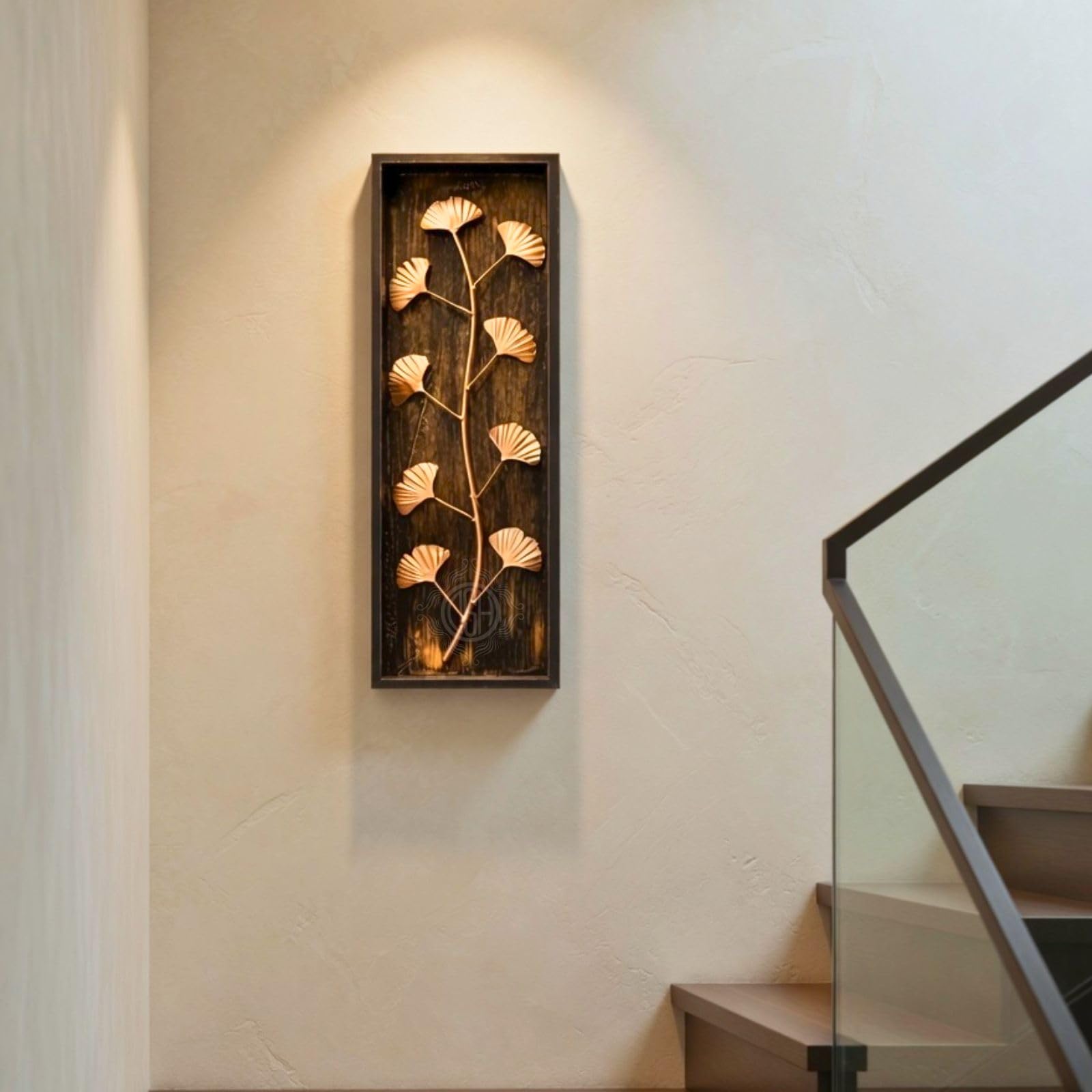 DSH Leaf Wall Art Panels Modern Rustic Home Décor Wall Hanging Sculpture for Living Room, Bedroom & Office (45X15 CM) Decoration Item (Ginkgo Leaf, 1 Frame)