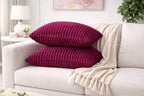 AWARD VELVETS Premium Faux Rabbit Fur Plush Luxury Soft Fluffy Striped Decorative Throw Pillow/Cushion Covers for Sofa, Couch, Living Room - (Dark Pink, 24 x 24 inch) Set of 1