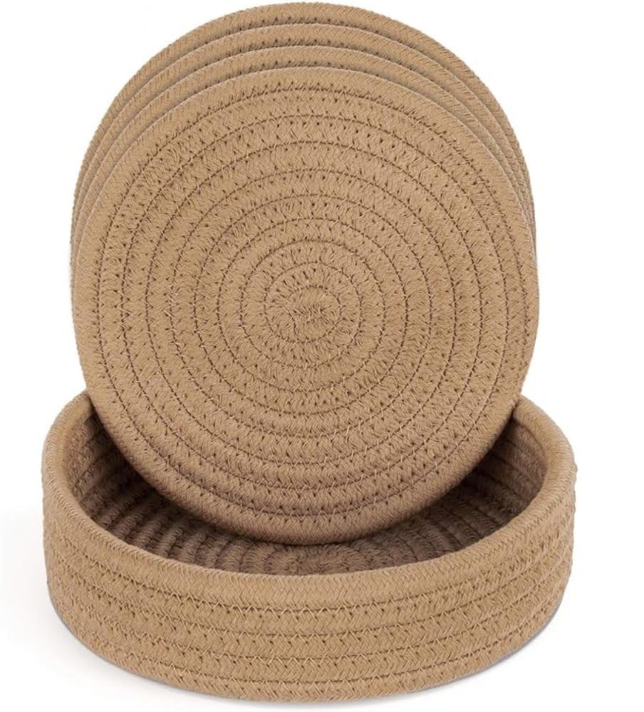 Mansa for Hot Dishes, Pots and Pans, Hot Pads with Storage Basket, Pot Holders for Kitchen, Heat Resistant Mat Protect Counter Home Essentials, Farmhouse Decor (Pack of 4 with Cover) Beige