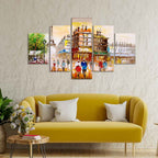 VIBECRAFTS Street View of Paris Canvas Wall Painting Set of Five Pieces For Home|Office|Living Room|Gift (PTVC5Pcs1_5526)