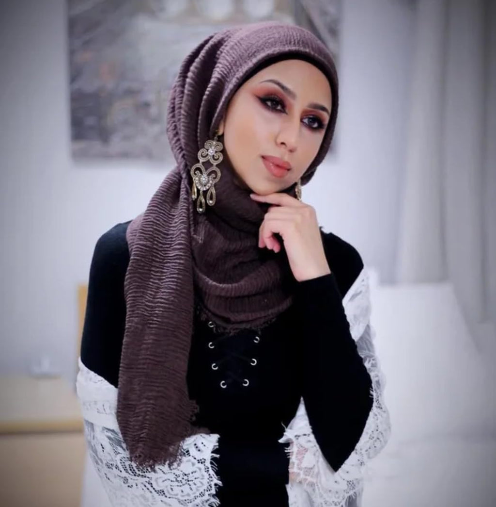 IBA ISBA COLLECTIONS Women's Crinkle Cotton Scarf, Stoles, Hijab (80 x 190 Cms) (Grape Compote)
